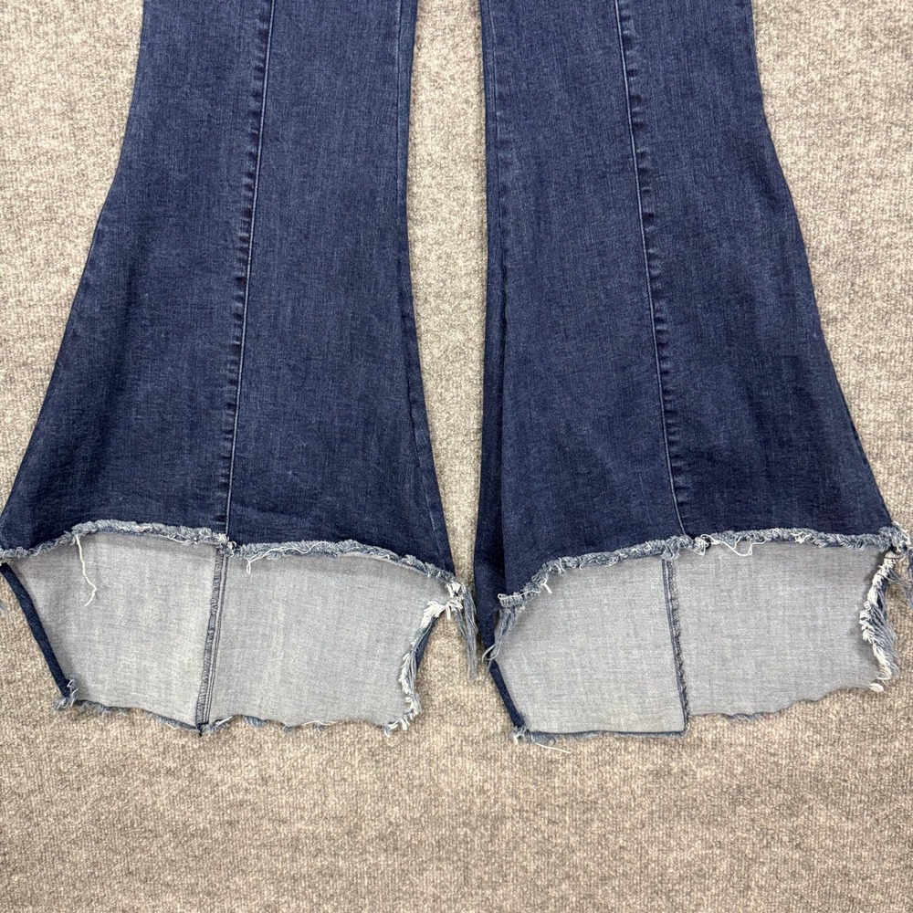 For The Republic Bell Bottom Jeans Womens 10 Blue Dark Wash Raw Hem Side Zip - Picture 3 of 12
